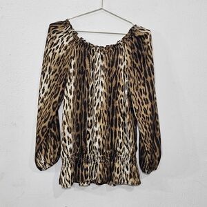 Michael Kors Blouse-Womens Medium-Leopard/Cheetah Print Top-Stretch Animal Print